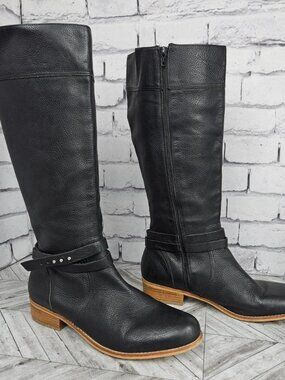 Lands' End Womens Black Leather Riding Boots Size 11 D Wide Knee High Western